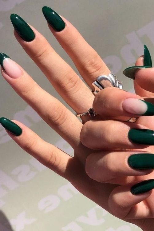 Emerald Green Fall French Tip Nails