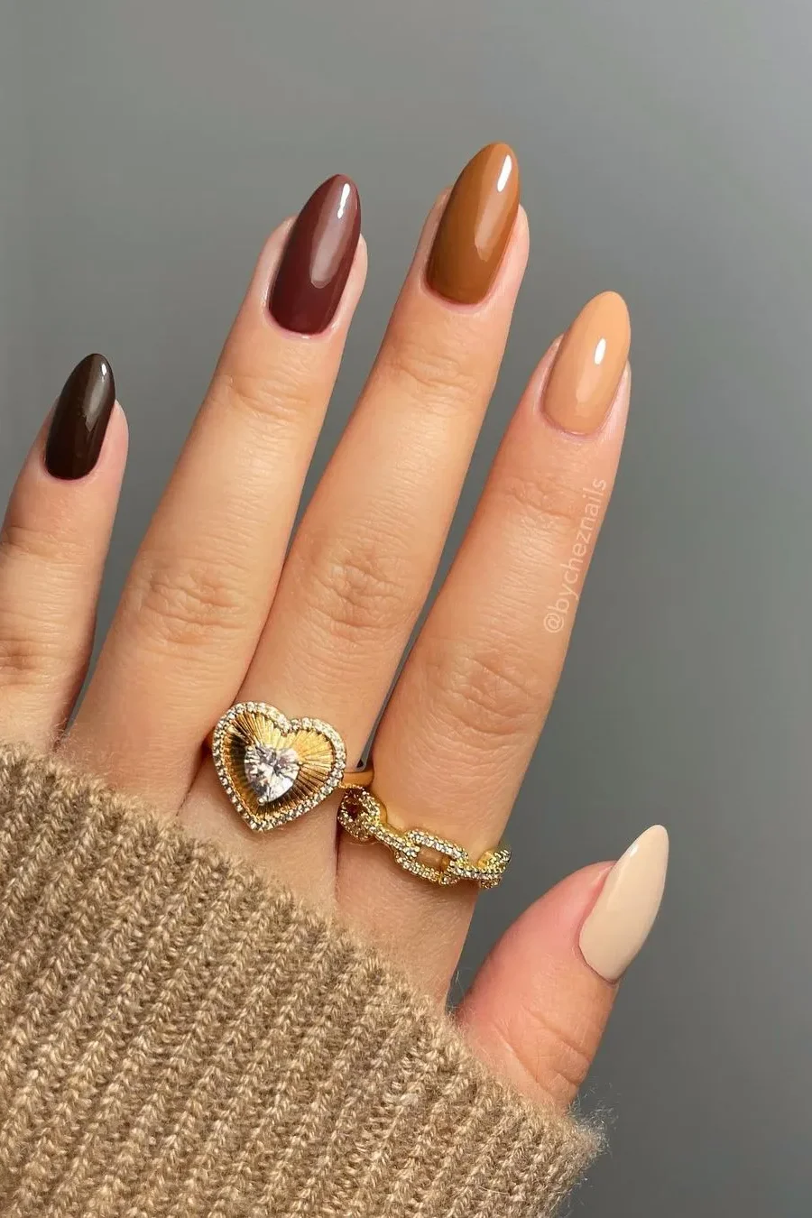 Shades of Brown Almond Nails