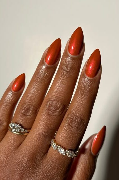 Burnt Orange Chrome Nails