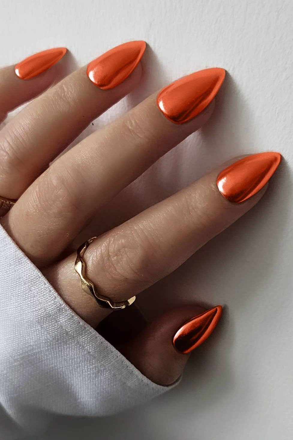 Burnt Orange Chrome Nails