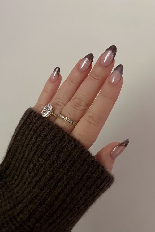 Brown Chrome Fall French Tip Nails