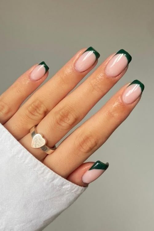 Emerald Green Fall French Tip Nails