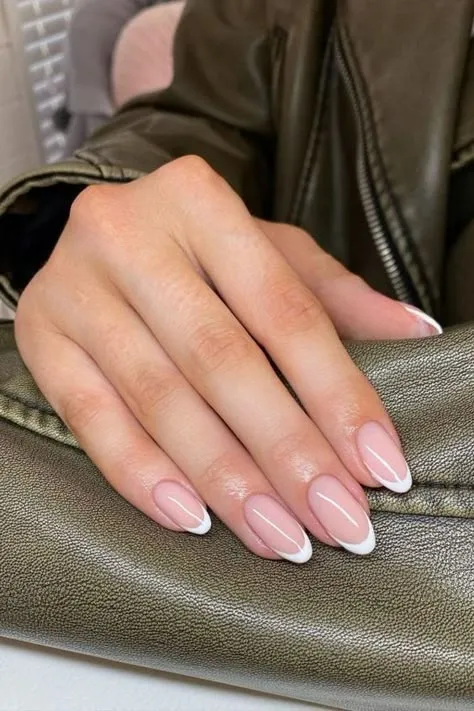 classic french tip almond Nails