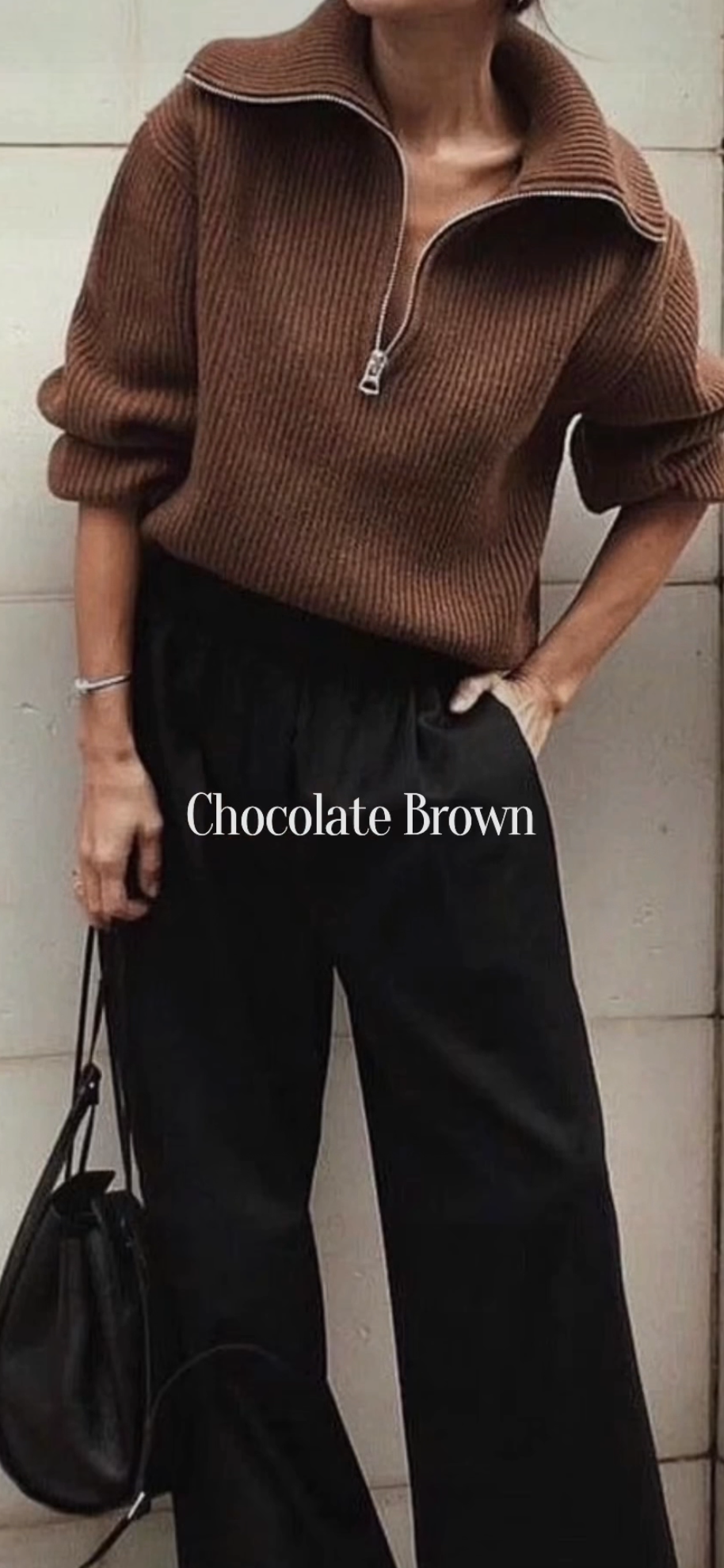 Chocolate Brown Zip Up Sweater Neutral Color Trends