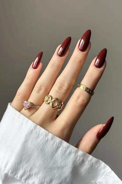 wine red fall almond Nails