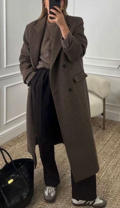 Brown long coat winter style