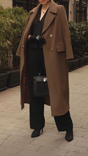 Brown long coat outfit