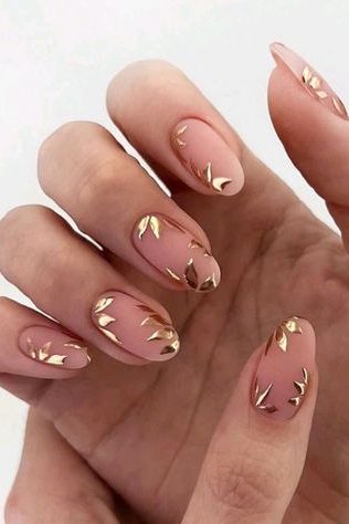 Metallic Gold Accent fall nail ideas