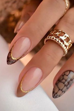 Metallic Gold Accent fall nails