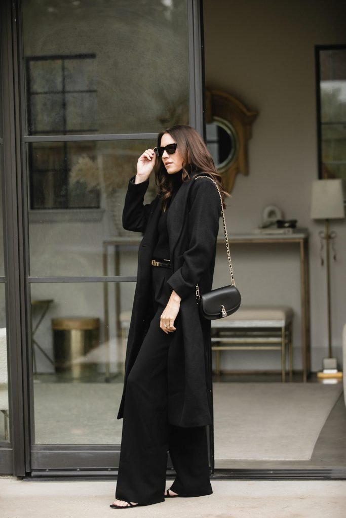 Monochrome Black Coat and Trousers Outfits