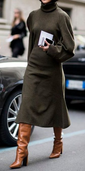 Knitted Dress with Knee-High Boots