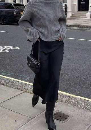 Slip skirt and sweater outfit