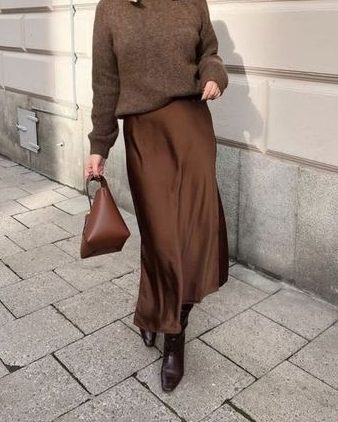Slip skirt and sweater outfit idea