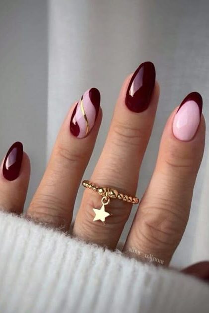 Burgundy Nails with Subtle Nail Art