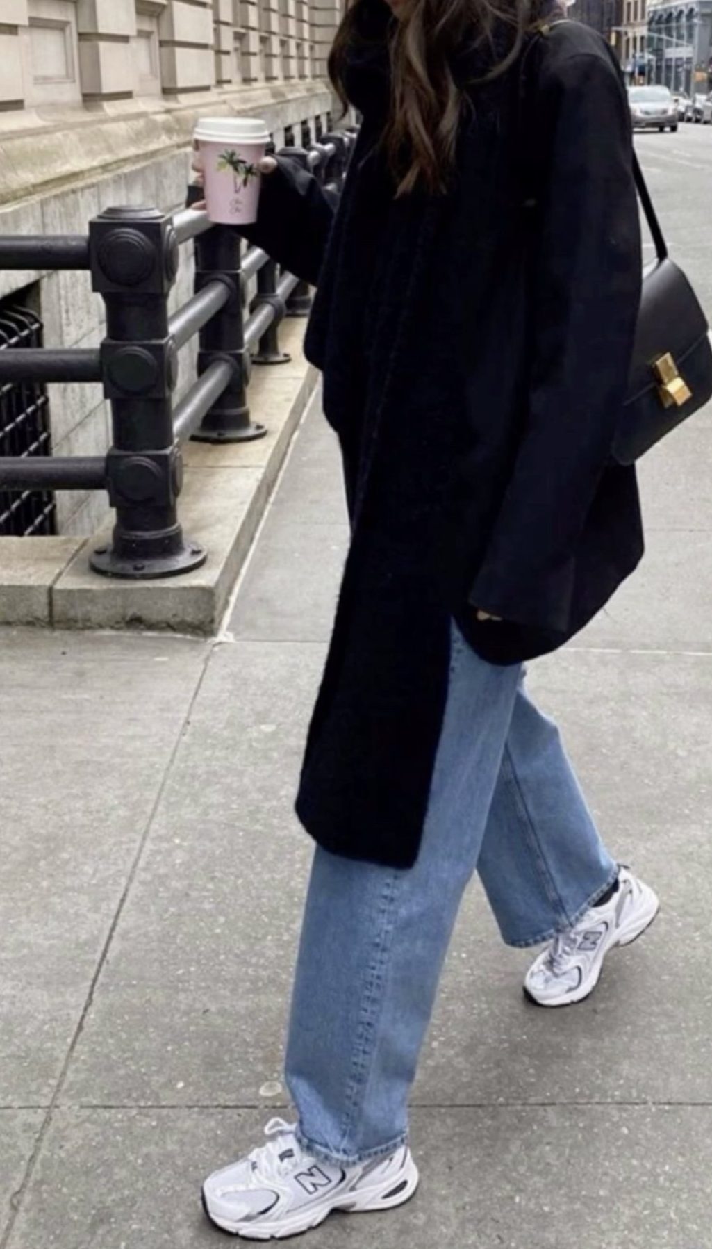 black coat and jeans fall style