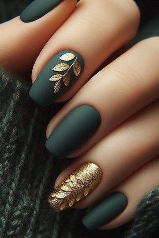 Golden Leaf Accents Chic November Nails