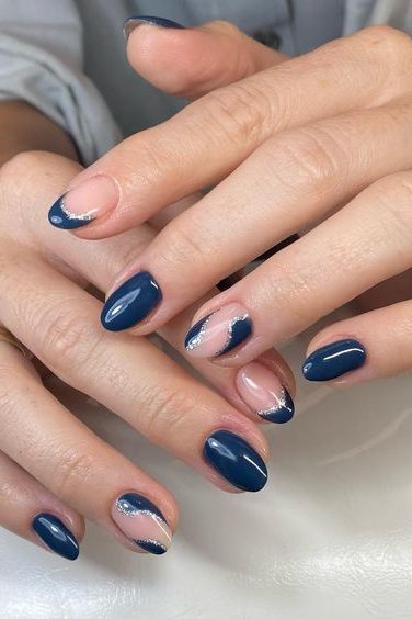 Deep Navy Blue Chic November Nails