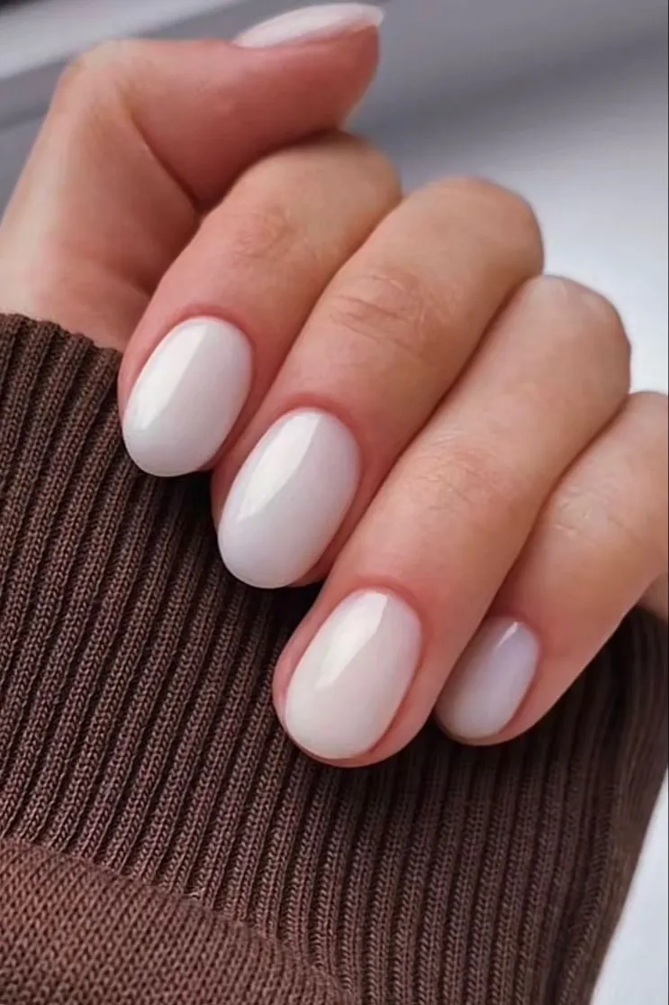 Milky White Neutral Nails for Fall