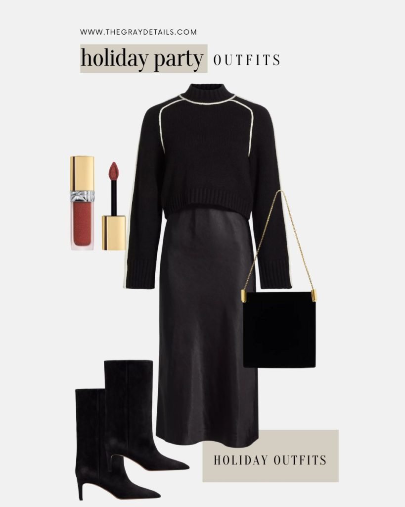 slip dress and sweater holiday workwear outfits