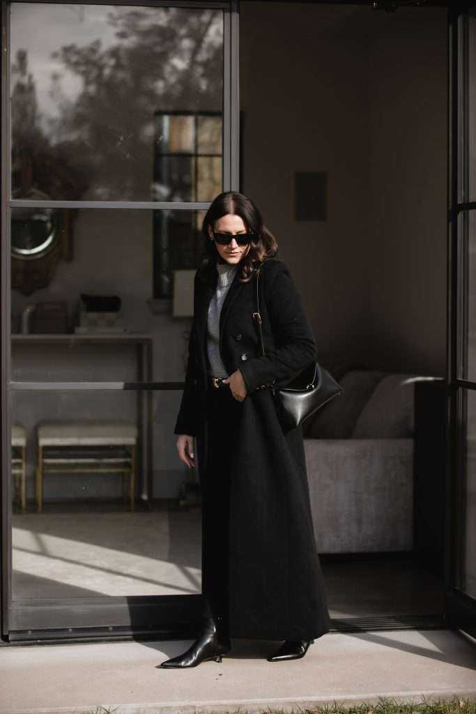 Wool Coat and Mom Jeans Outfit