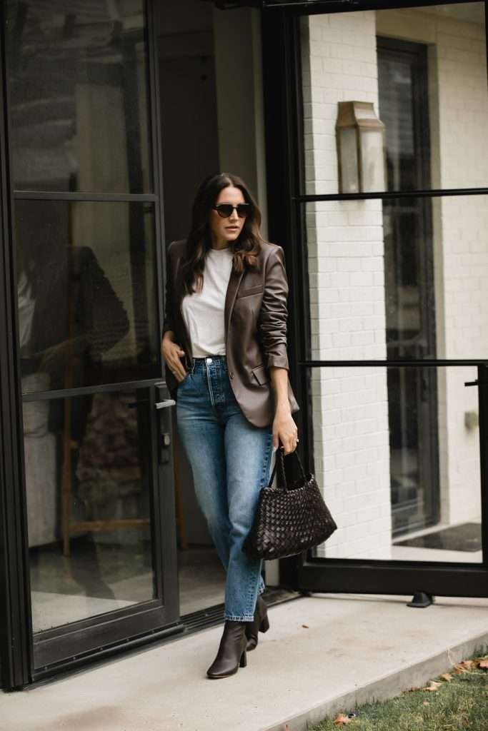 Leather Jacket and Black Jeans Outfit Idea