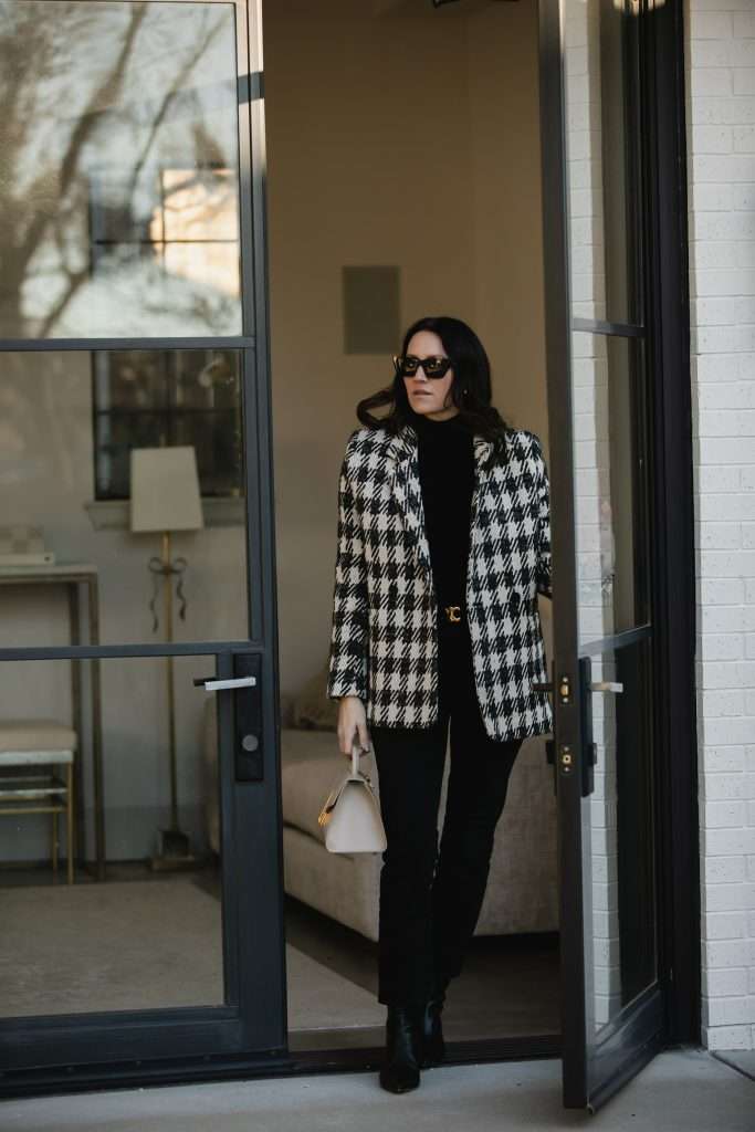 Tweed Blazer and Mom Jeans Outfit