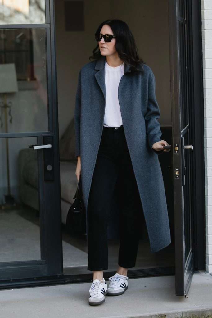 Wool Coat and Mom Jeans Outfit