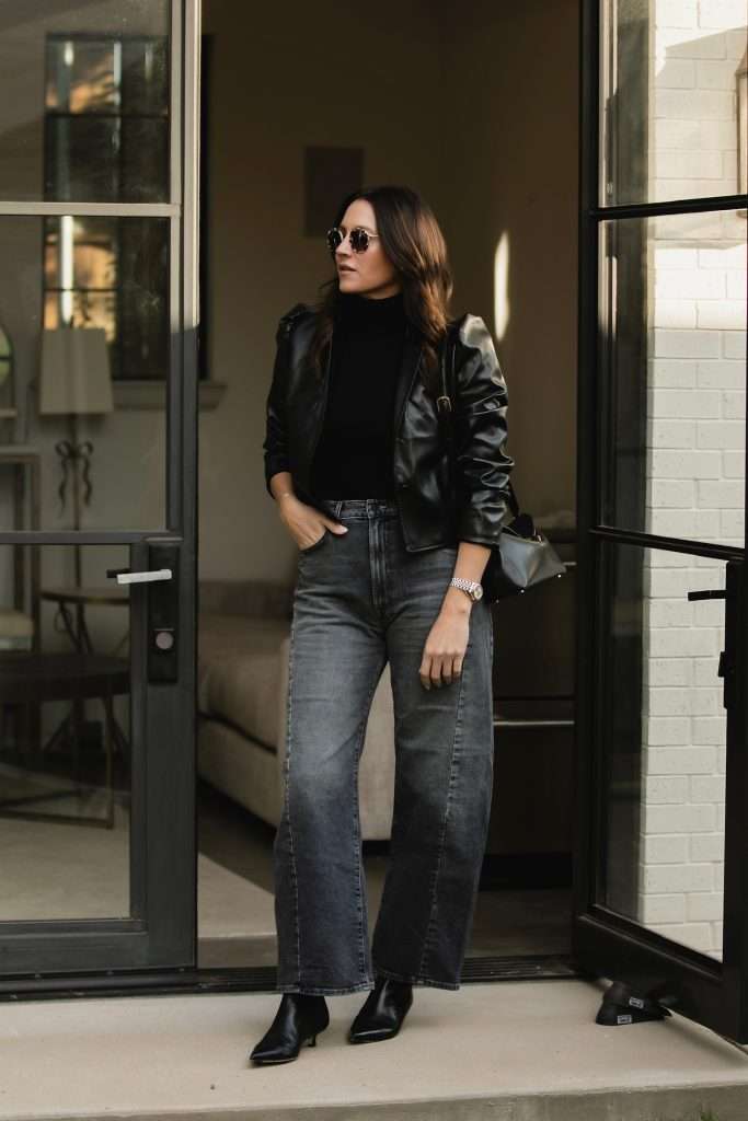 Leather Jacket and Black Jeans Outfit Idea