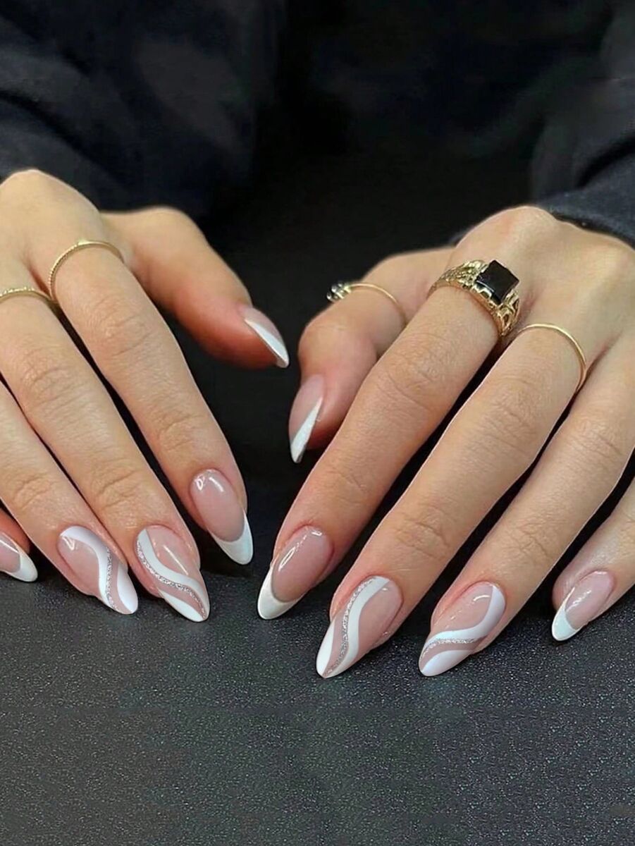 almond white abstract nails