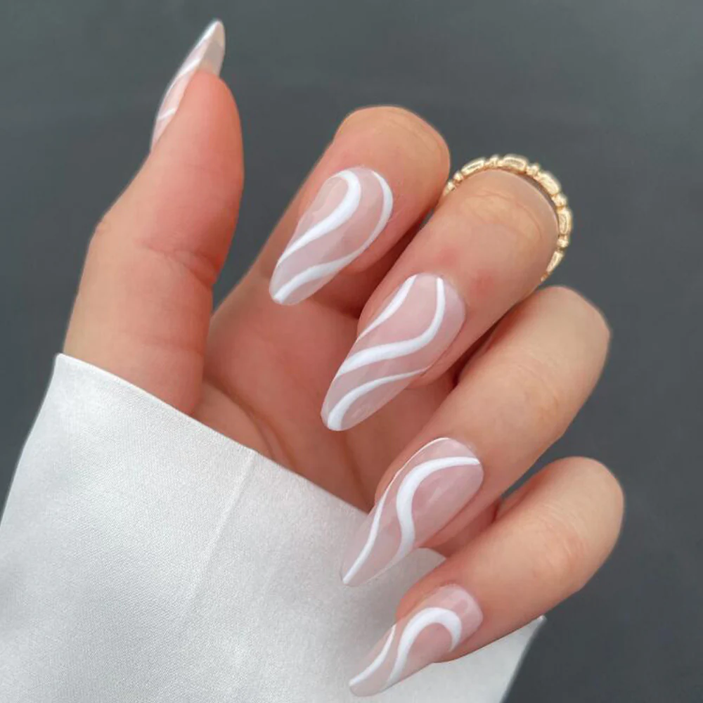 white line abstract nails long