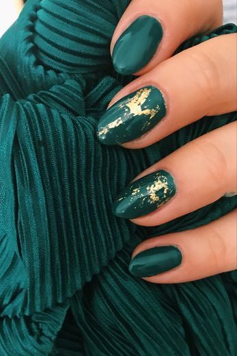 Emerald Green with Gold Accent nails