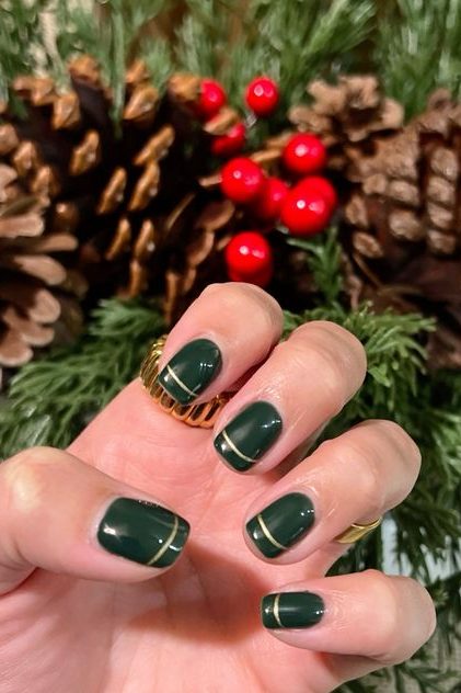 Emerald Green with Gold Accent nails