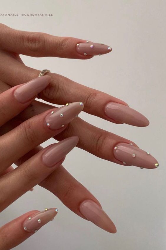 Diamond Nude New Years Eve Nails