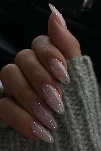 Diamond Nude New Years Eve Nails