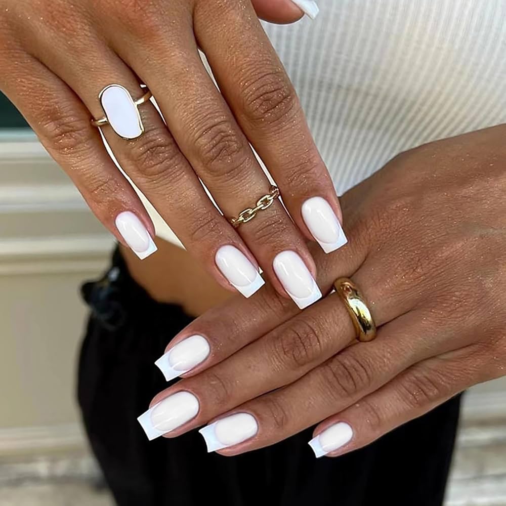 white on white square nails