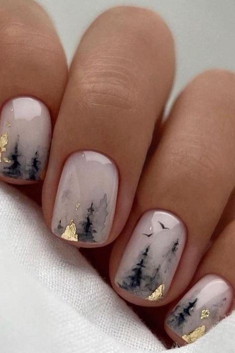 Winter trees nail art