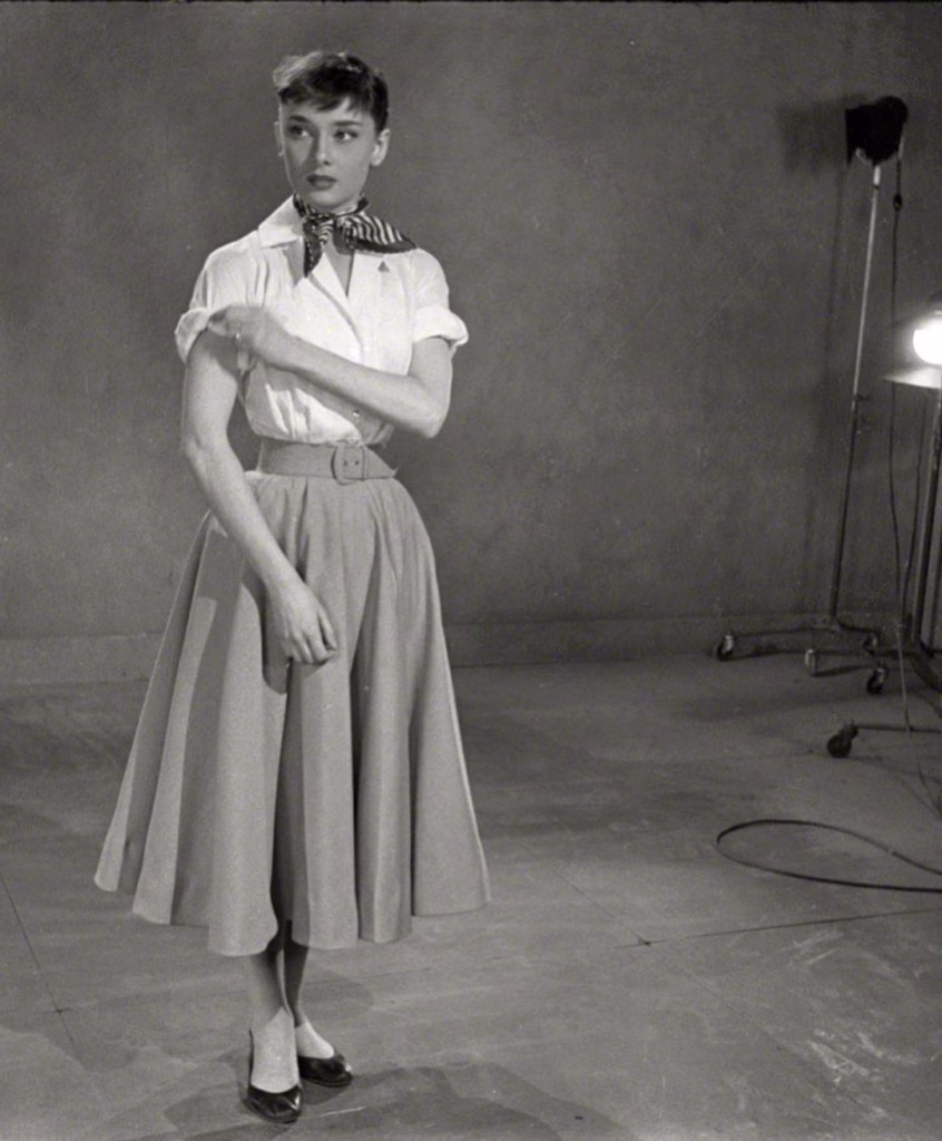 White Button-Down and Full Skirt Audrey Hepburn Style White Button-Down and Full Skirt Audrey Hepburn Inspired Style