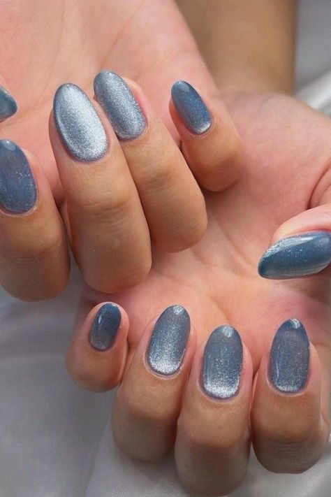 Icy Blue Cat Eye Nails