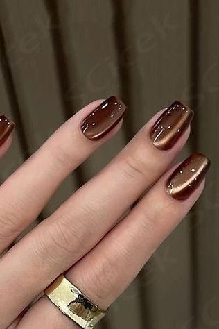 Chocolate Brown Cat Eye Nails