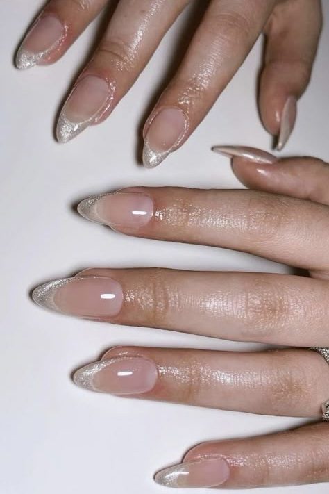 French tip Cat Eye Nail design