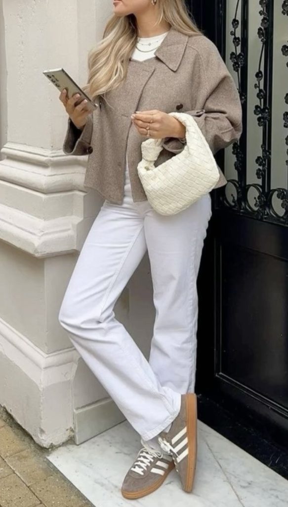 Mocha Mousse and white outfit