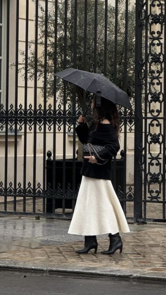 White skirt Paris Winter Outfit Ideas