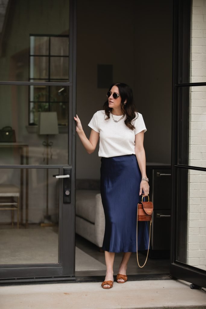 How to Style a Blue Satin Skirt