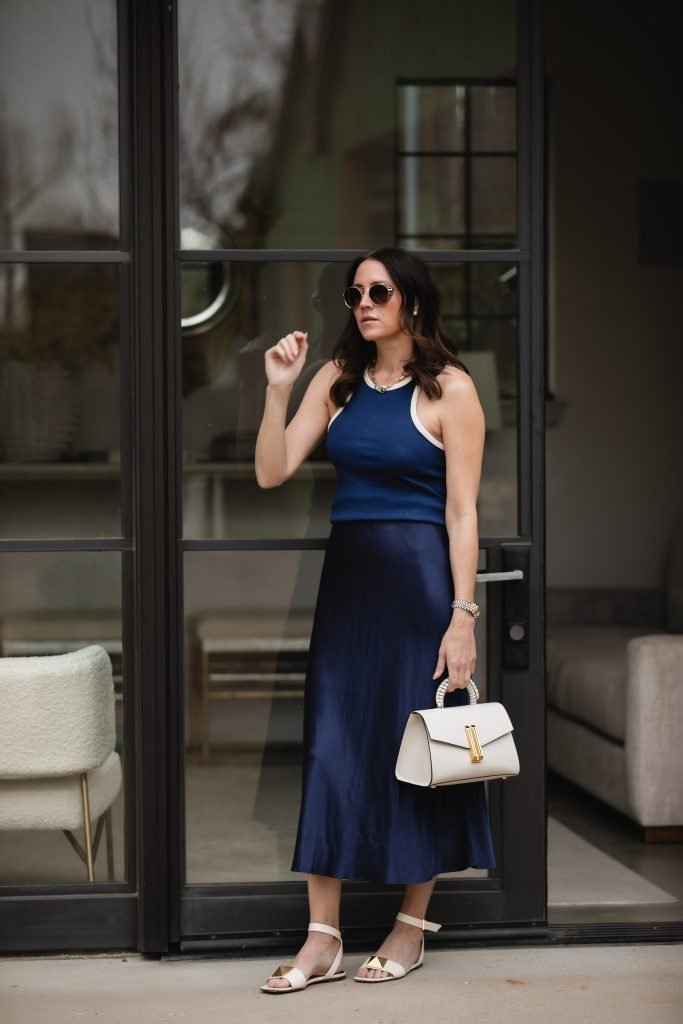 Blue Satin Skirt Outfits