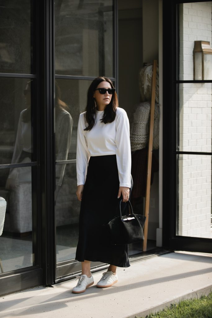 black satin skirt with sweater