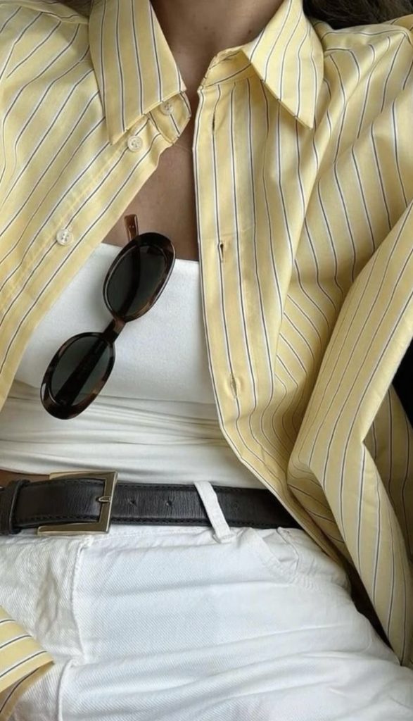 butter yellow button down Outfits