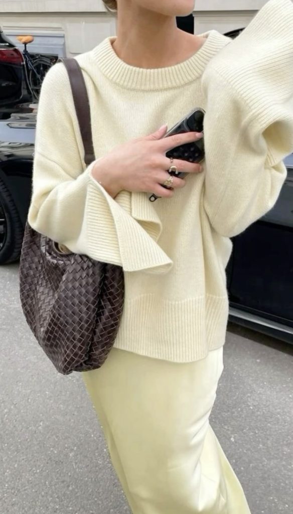 butter yellow slip skirt with sweater