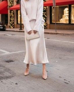 Cream Satin Skirt with sweater