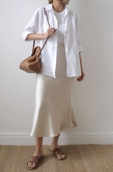 Cream Satin Skirt for summer
