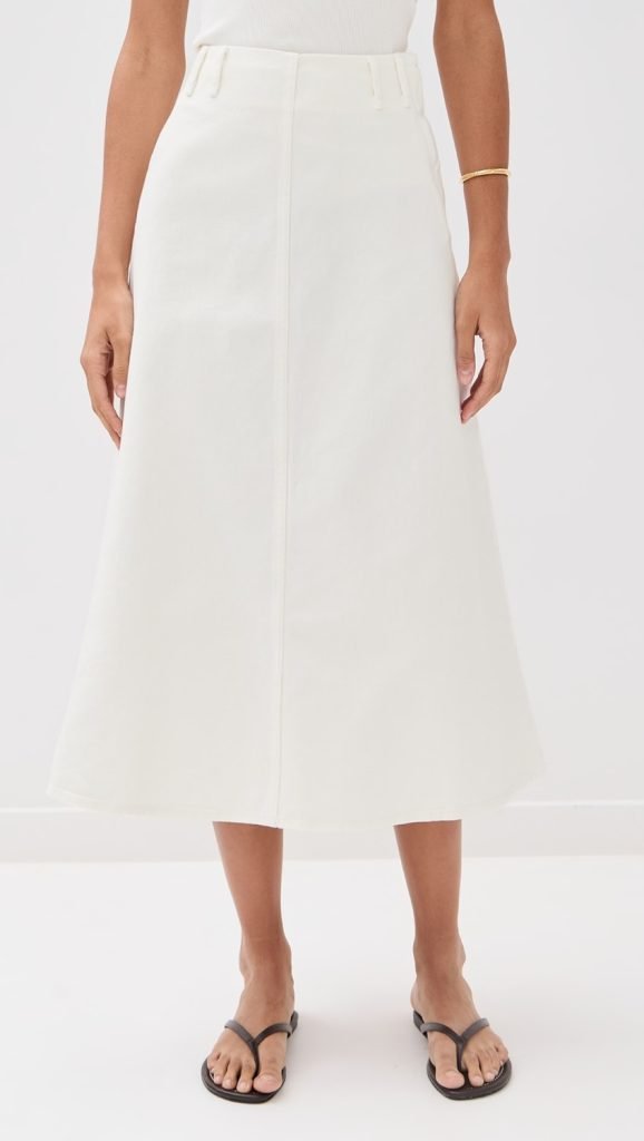 Midi Skirt with a Light Blouse
